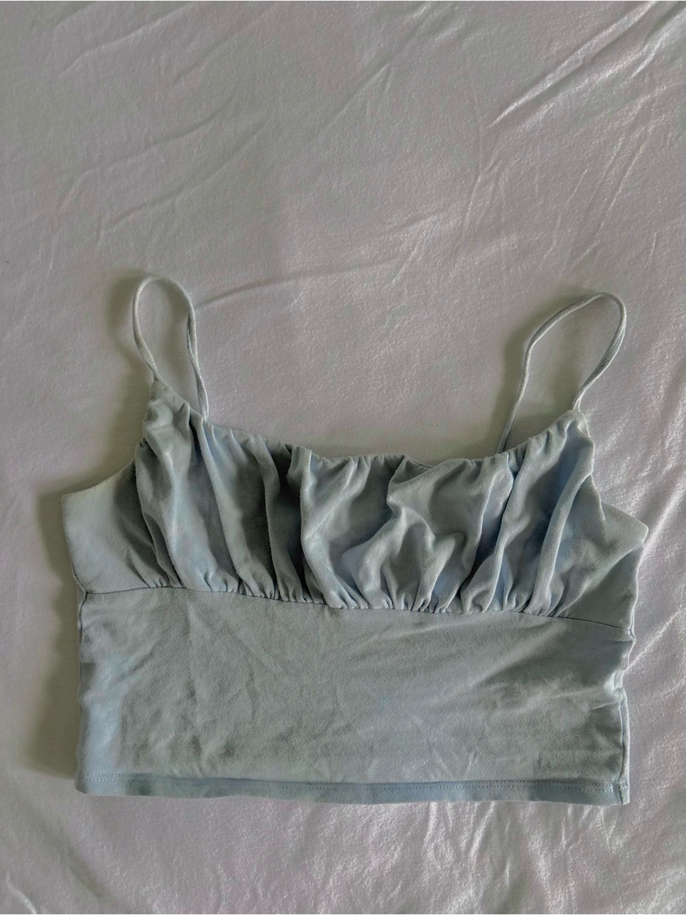 Ruched Spaghetti Strap Crop Top in Light Blue Size Small